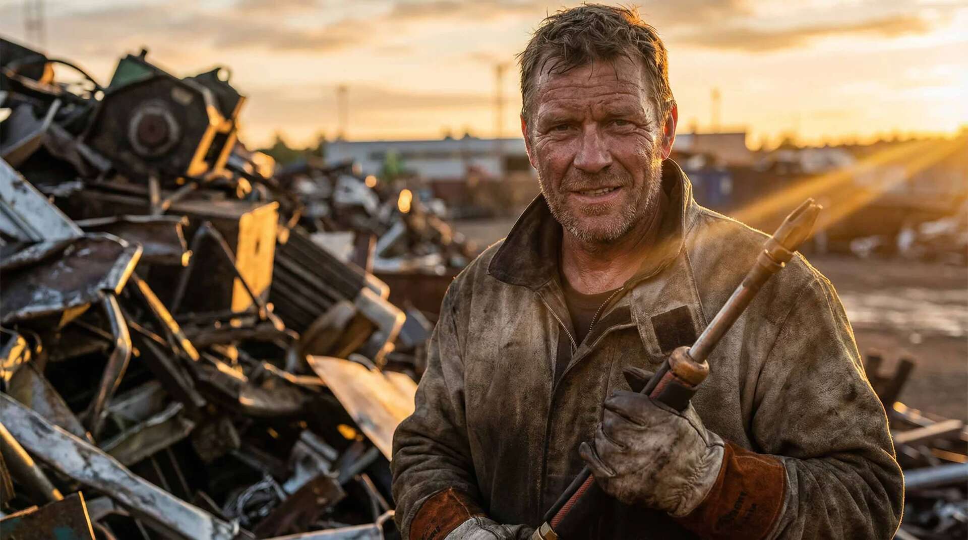 Erfaren gasskärare på skrotgård